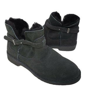UGG women UGGPlush Boots ankle Elisa Genuine Black Suede 1116107 Size 7.5 new